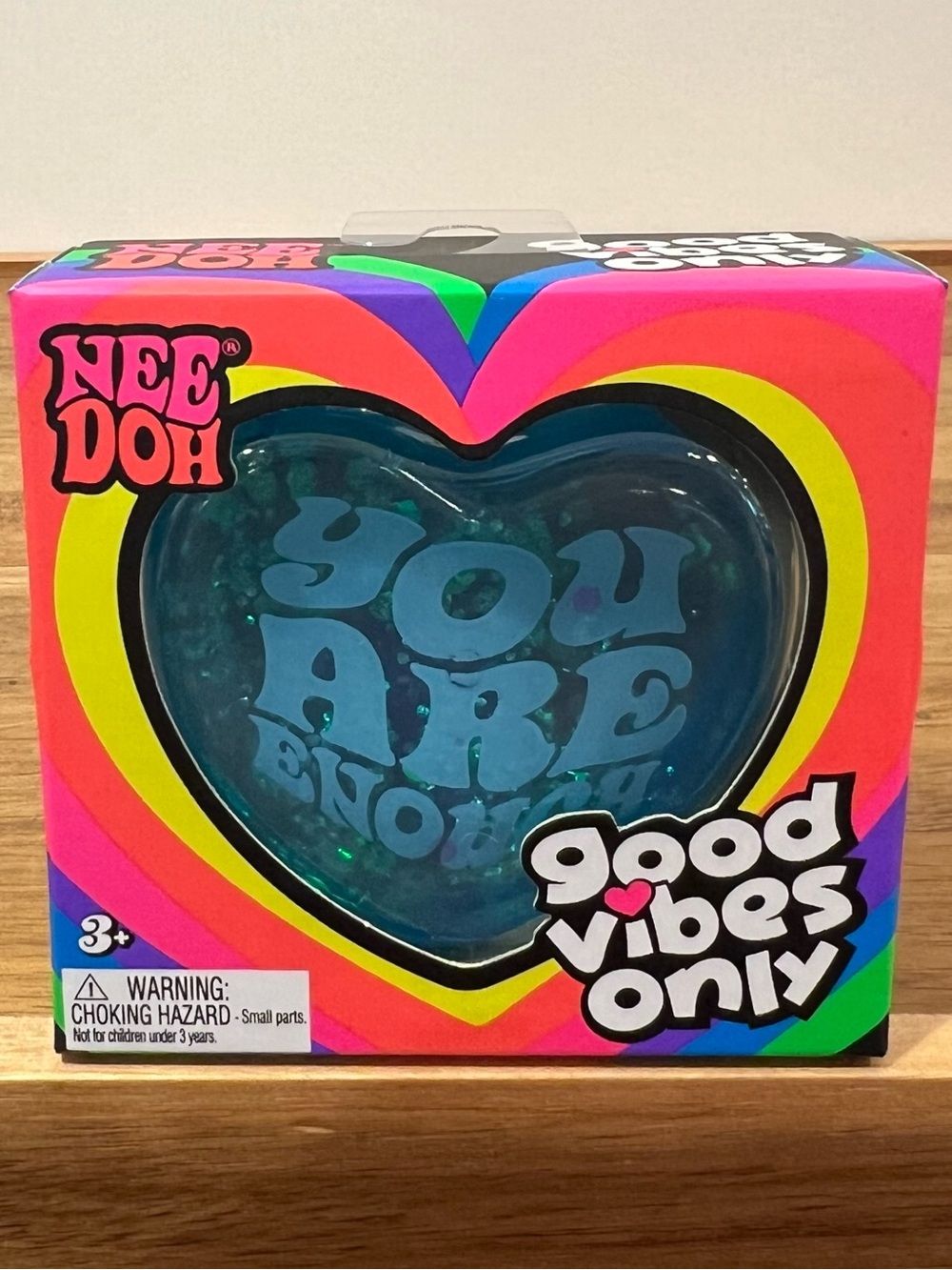 🩵New NeeDoh! Good Vibes Only Heart Shaped Glitter Squishy "You Are Enough"